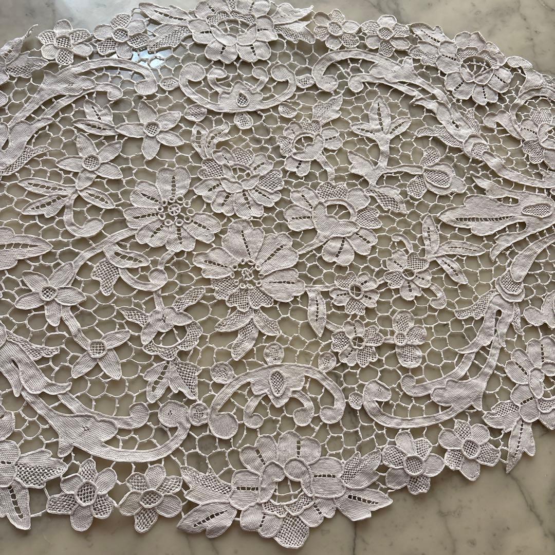 フランス　アンティーク　ヴィンテージ　ギュピールレース　テーブルクロス