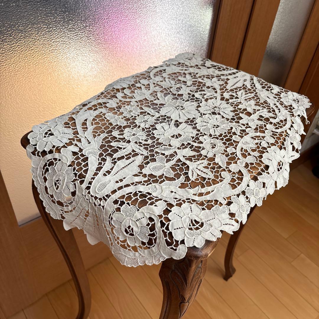 フランス　アンティーク　ヴィンテージ　ギュピールレース　テーブルクロス