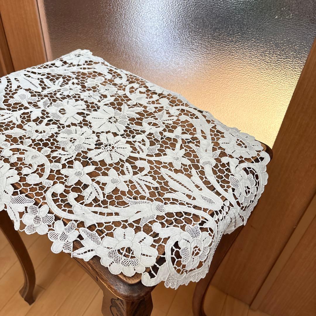 フランス　アンティーク　ヴィンテージ　ギュピールレース　テーブルクロス