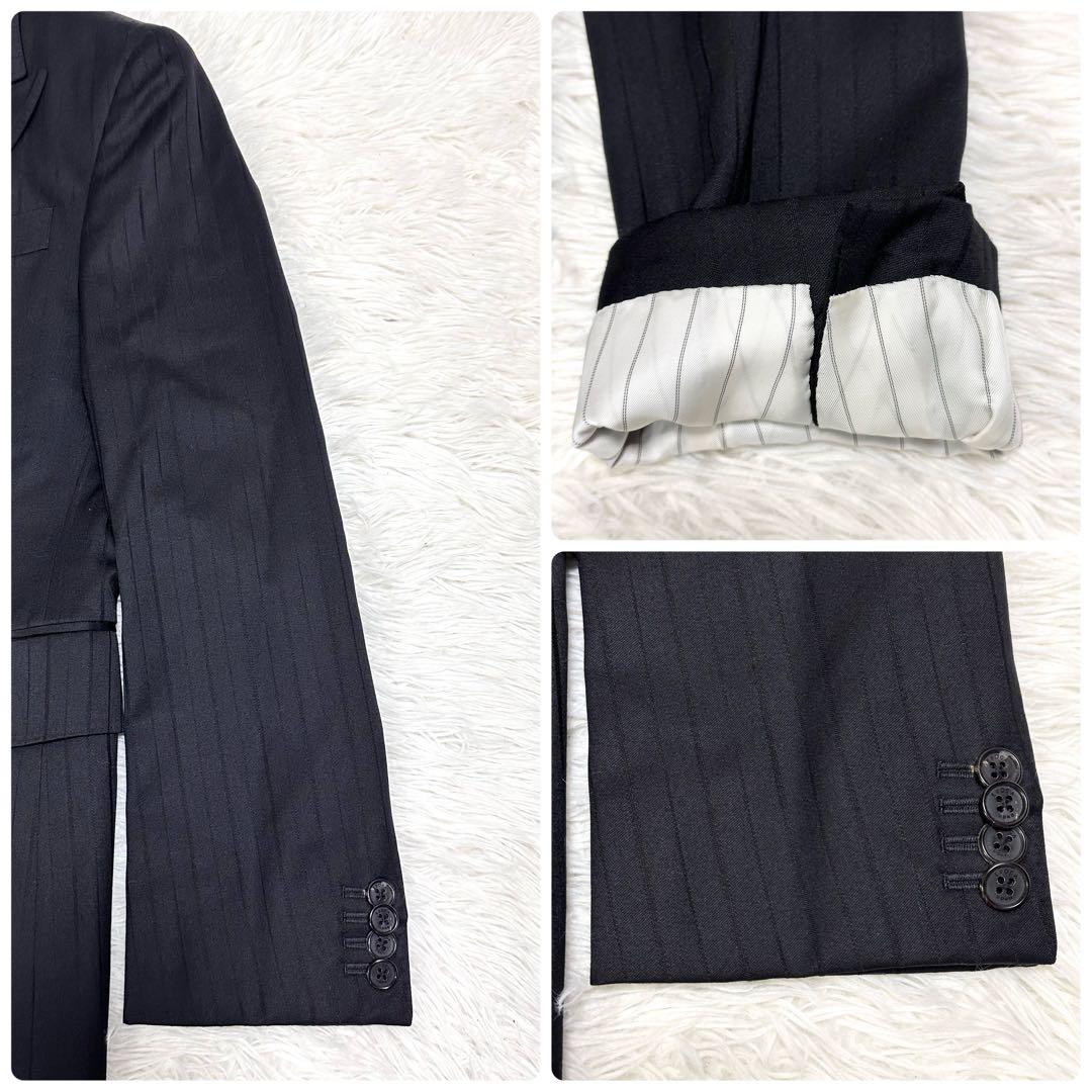 【ウールシルク 美品✨】エポカウォモ フォーマルセットアップスーツ 黒 水牛釦