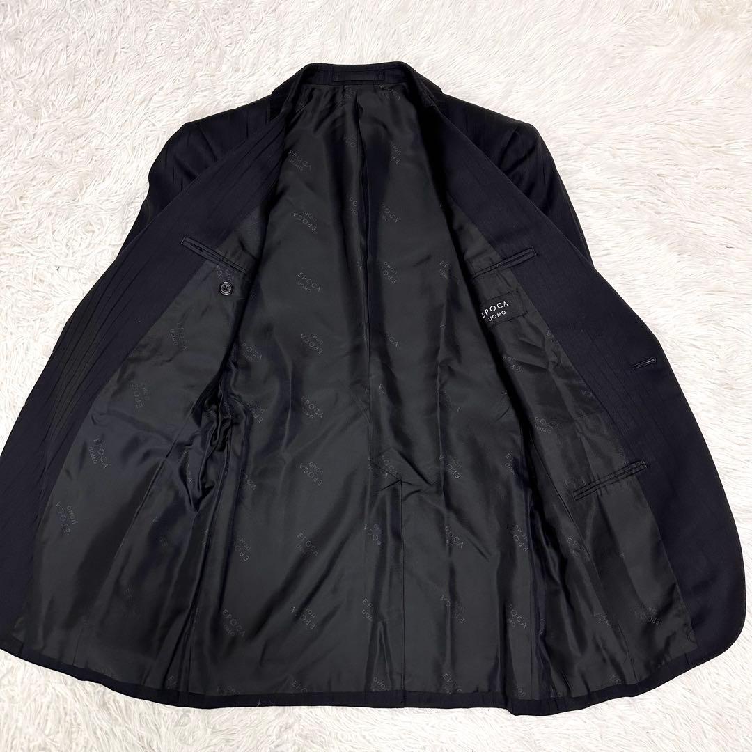 【ウールシルク 美品✨】エポカウォモ フォーマルセットアップスーツ 黒 水牛釦