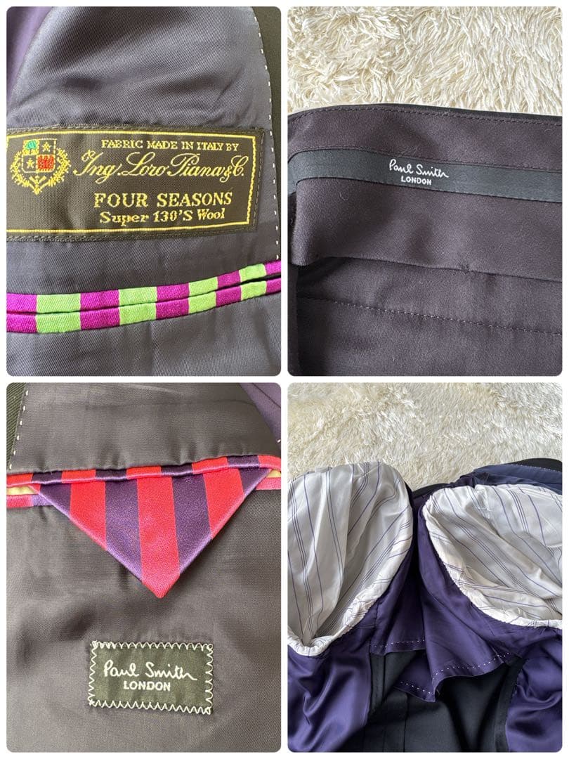 ポールスミス ロロピアーナ生地 スーツ セットアップ ポケット花柄 裏地パープル