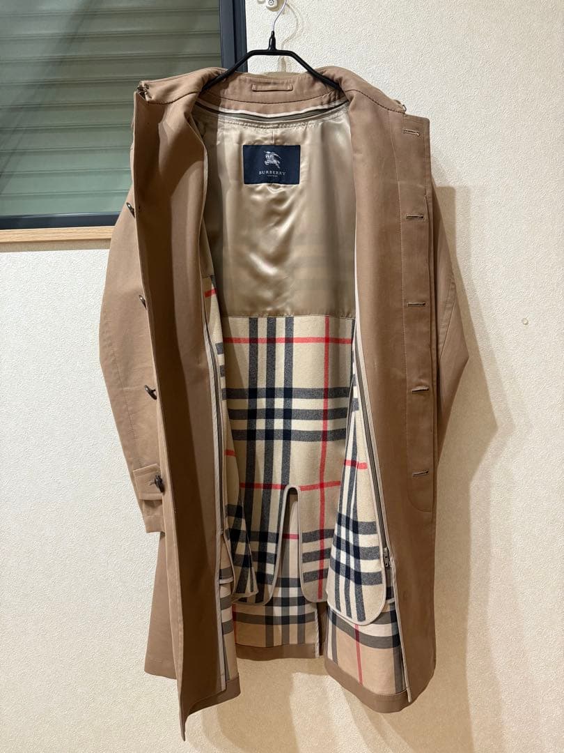 週末セール　バーバリー ベージュ メンズ　トレンチコート チェック裏地