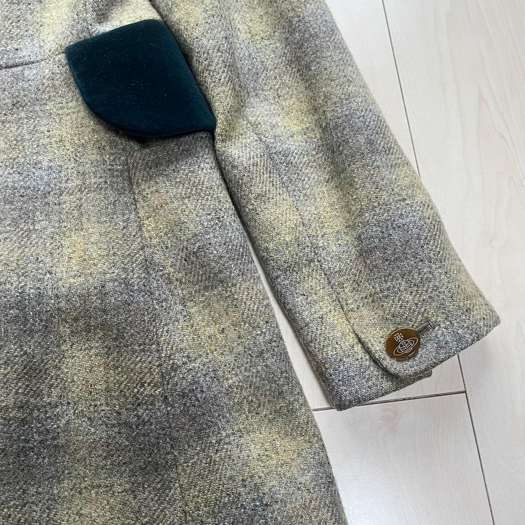 ヴィヴィアンウエストウッドレッドレーベル ハリスツイード ベロア切替 コート