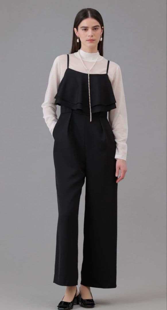 【新品】ANAYI ダブルクロスフリルサロペットパンツ