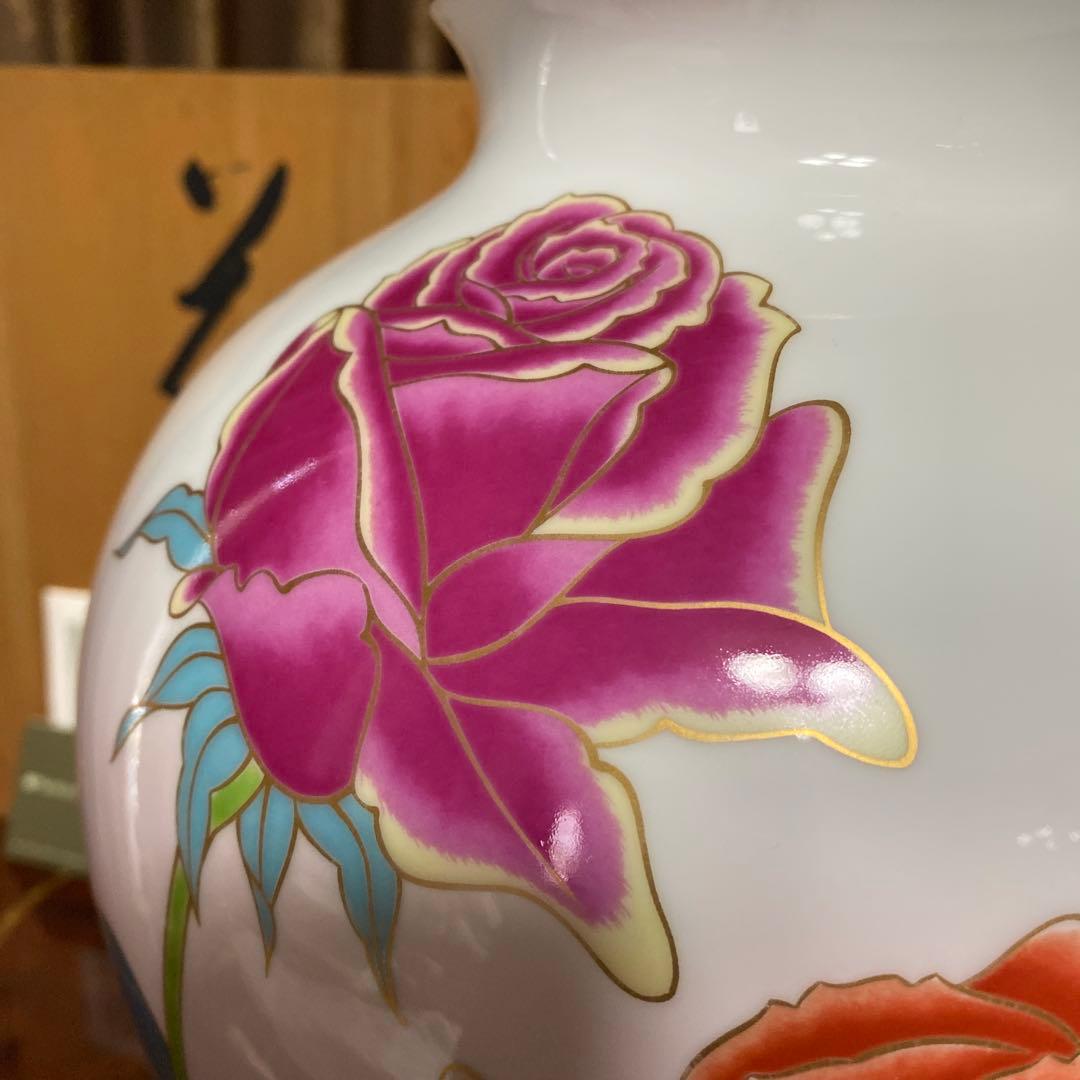 香蘭社　花瓶　花　華　バラ　ローズ　ピンク　希少 レア