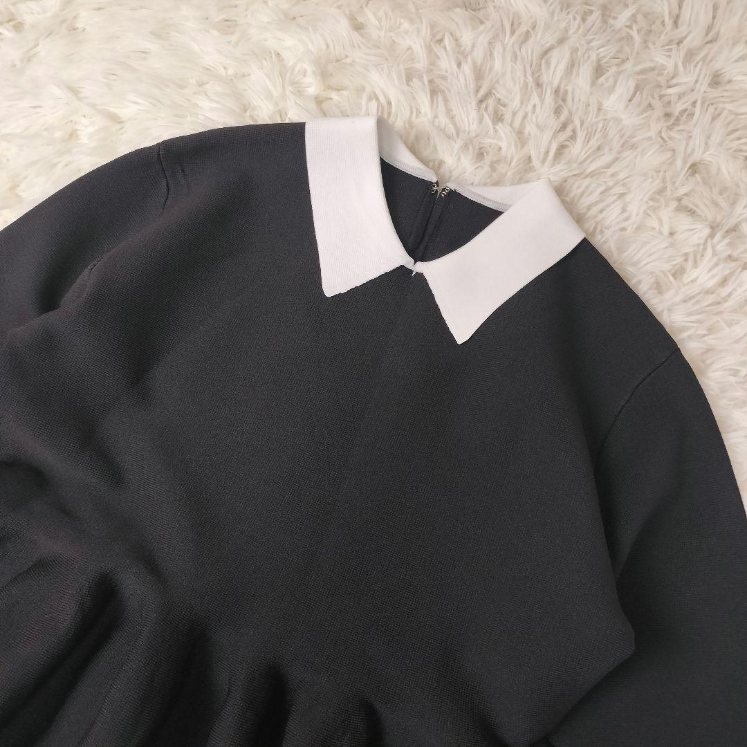 クラシカル 黒ワンピース 白襟×白カフス Aライン フレア スタイル美人