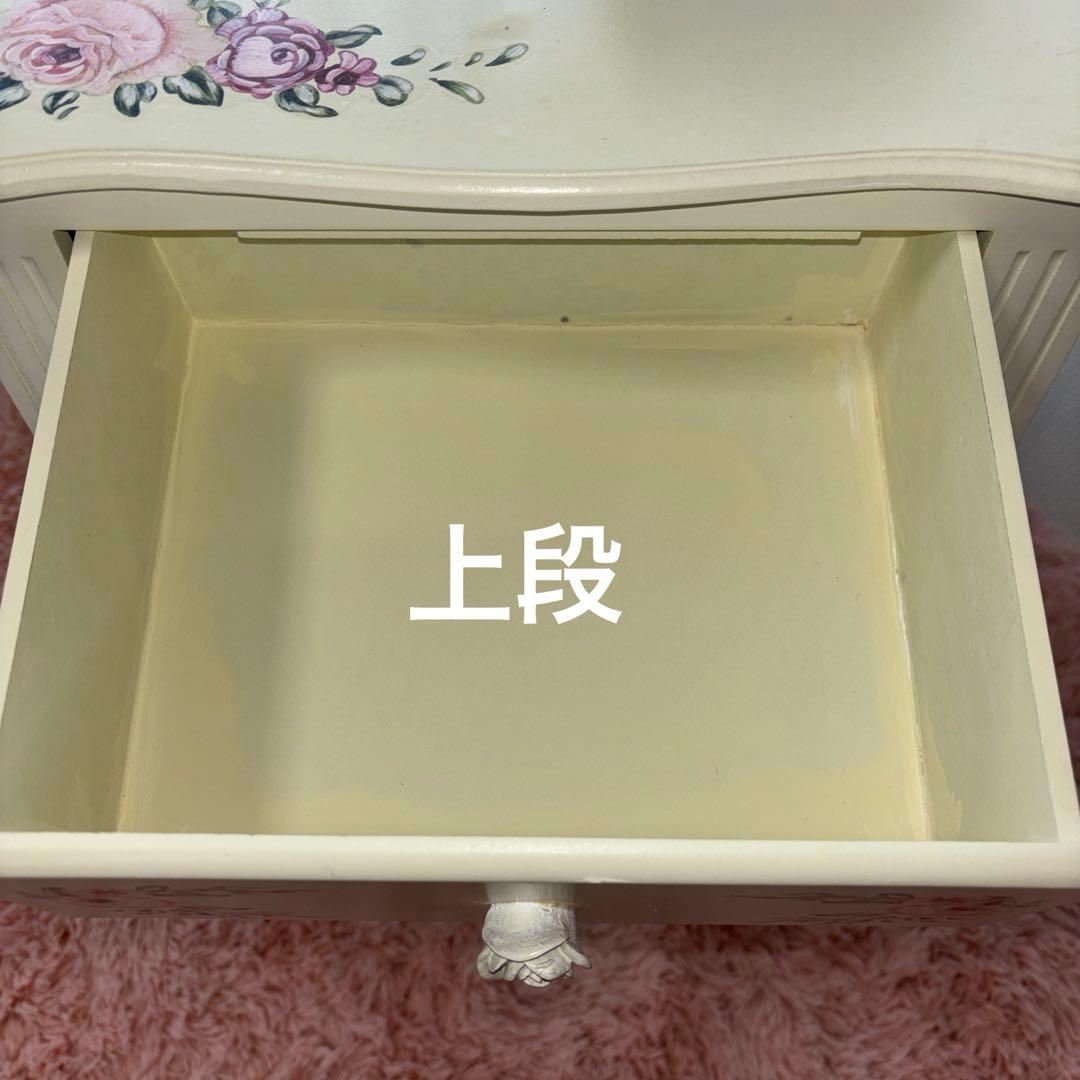 ロココ調　サイドテーブル　2段チェスト　薔薇　白家具　ハンドペイント　木製