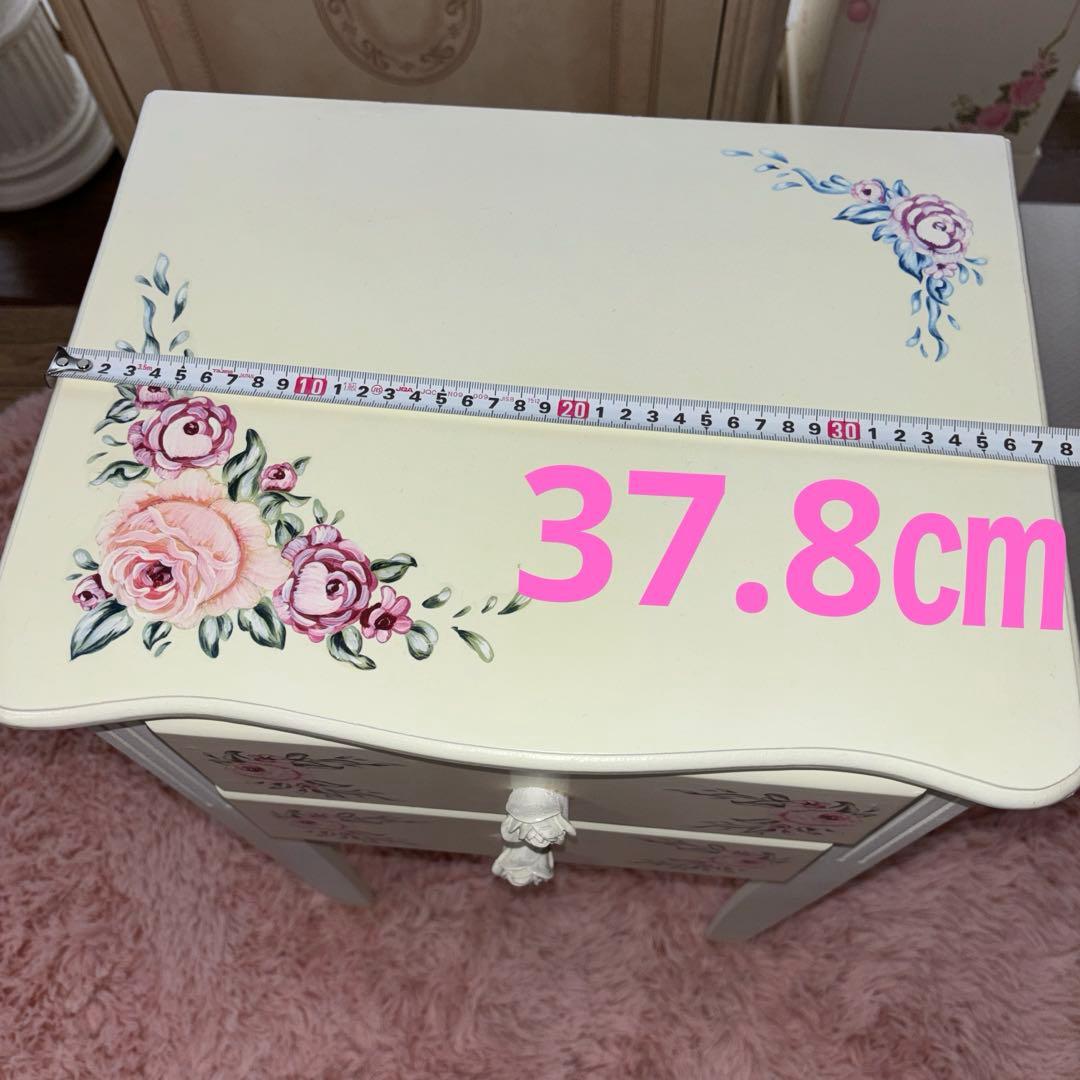 ロココ調　サイドテーブル　2段チェスト　薔薇　白家具　ハンドペイント　木製