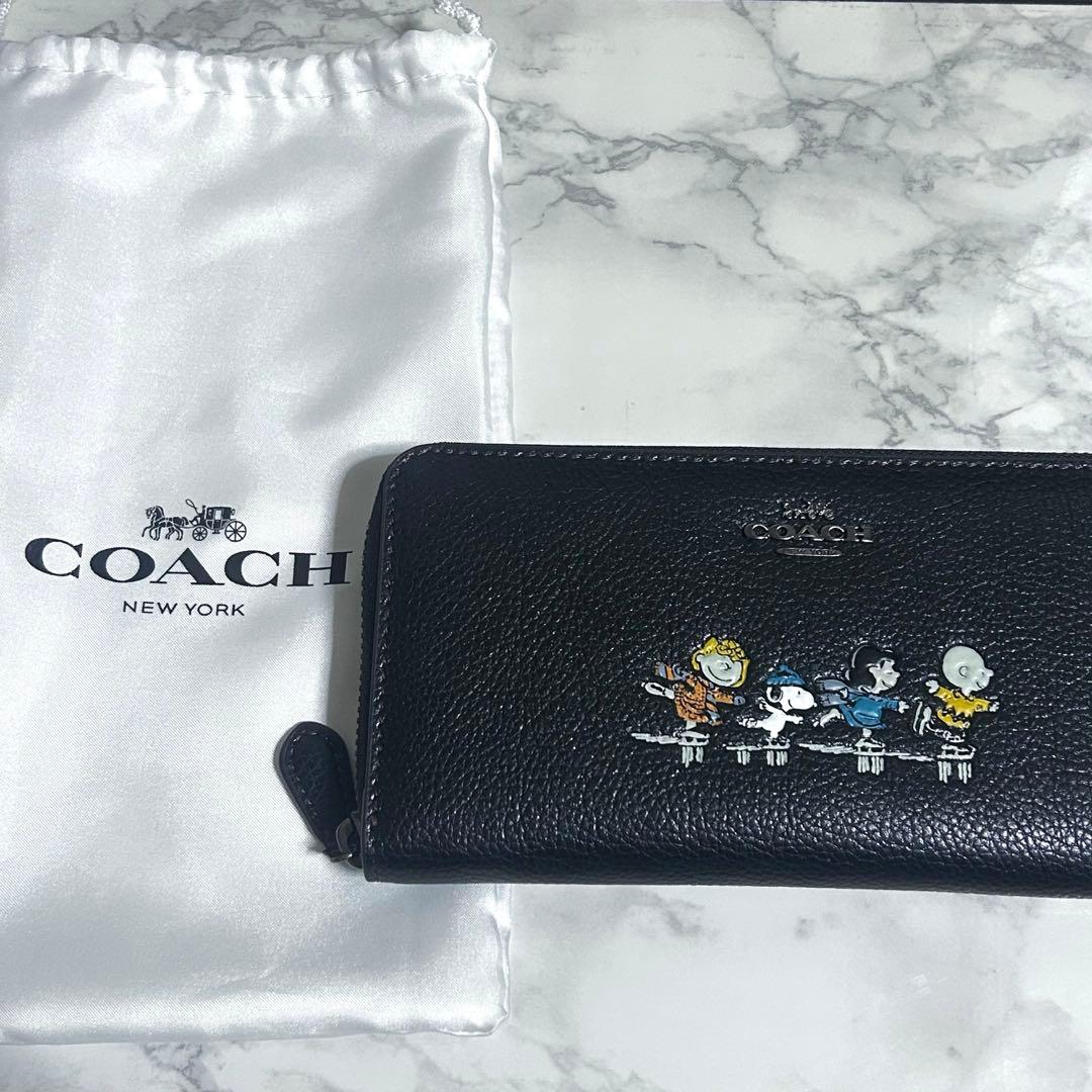 【値下げ済】COACH スヌーピー スキー 刺繍 長財布 ブラック