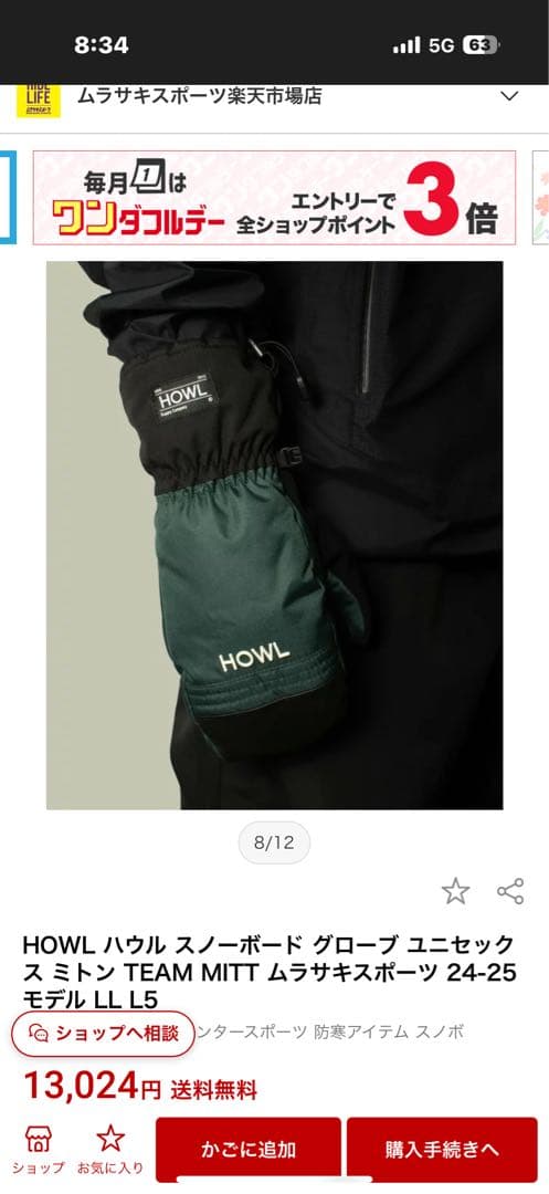 HOWL スキーグローブ グレー/ブラック