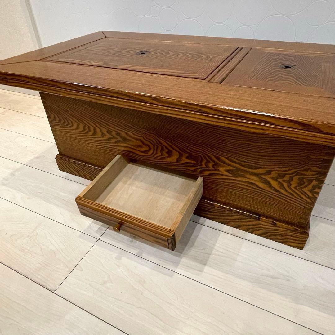 【美品】高級囲炉裏座卓 火鉢テーブル 座卓 銅火入れ付 無垢 レトロモダン