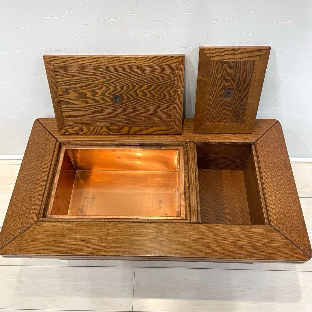 【美品】高級囲炉裏座卓 火鉢テーブル 座卓 銅火入れ付 無垢 レトロモダン