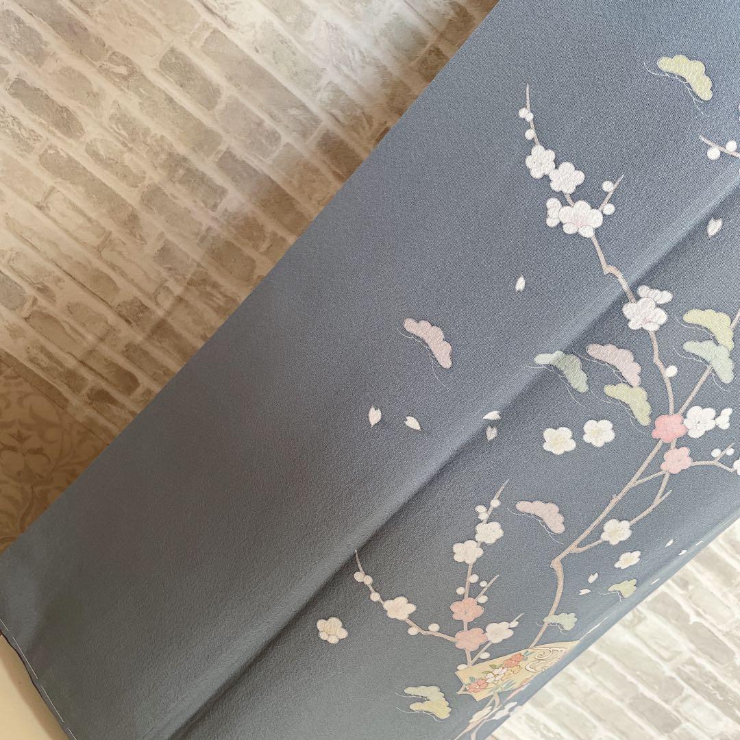 訪問着　フルセット　梅　梅の木　貝桶　地紙　金駒刺繍　金彩　入学式　卒業式　Q2