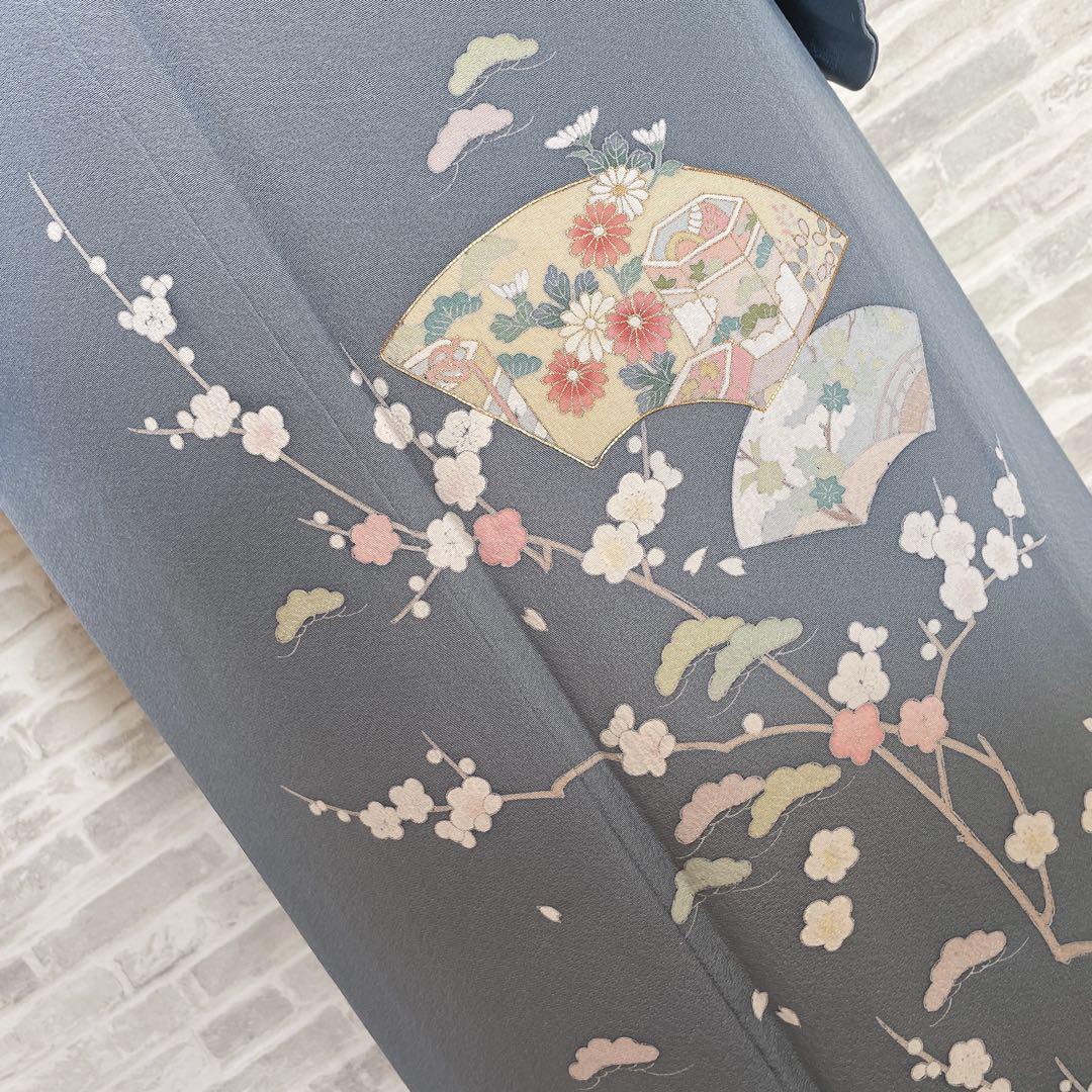 訪問着　フルセット　梅　梅の木　貝桶　地紙　金駒刺繍　金彩　入学式　卒業式　Q2
