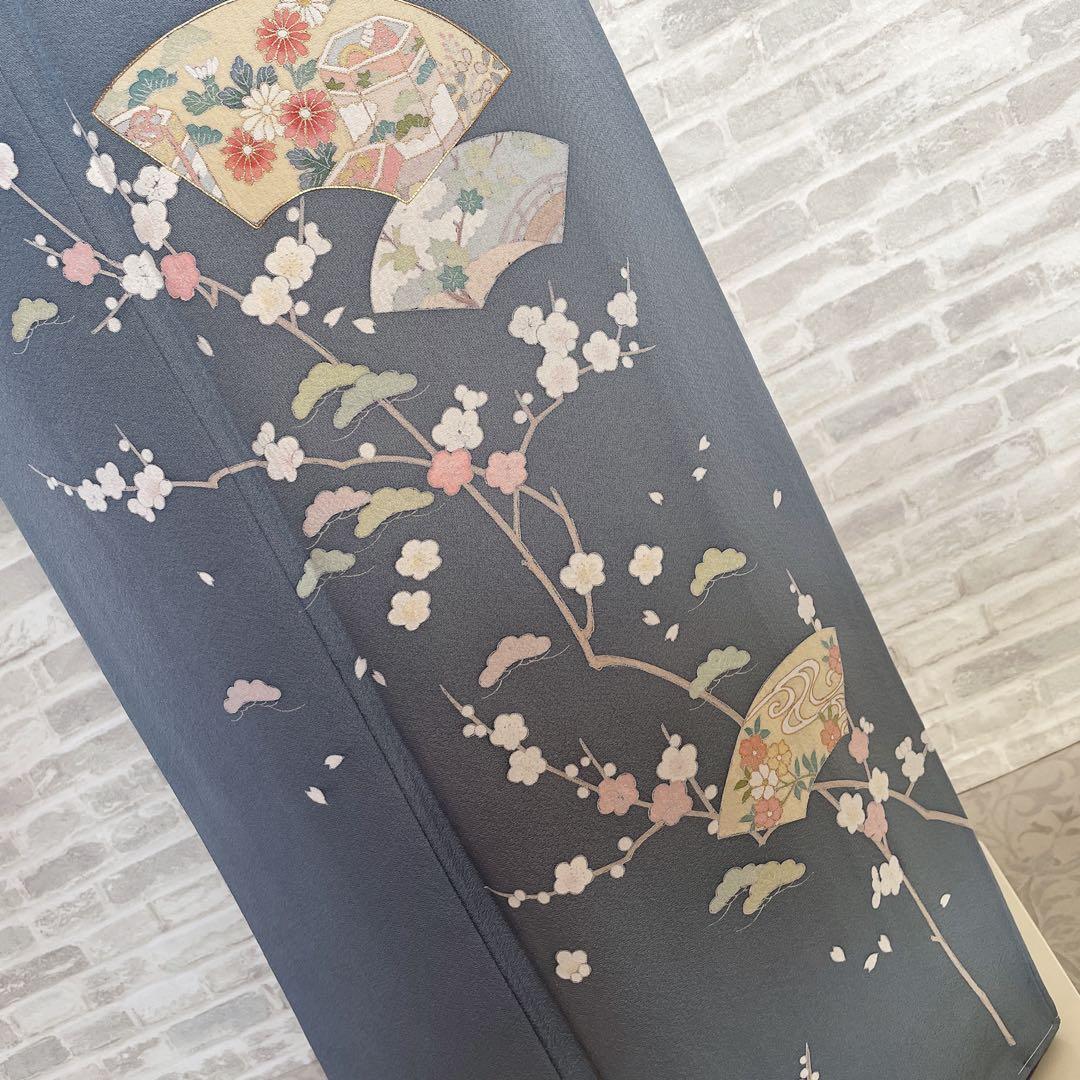 訪問着　フルセット　梅　梅の木　貝桶　地紙　金駒刺繍　金彩　入学式　卒業式　Q2