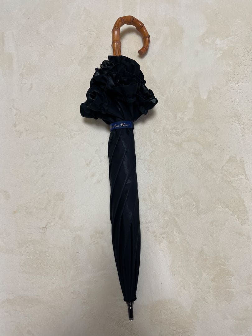 【美品】芦屋ロサブラン　晴雨兼用日傘　ショートサイズ50cm フリル　ブラック