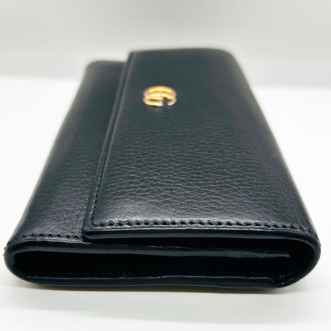 グッチ長財布GGマーモント　コンチネンタル　シボ革　レザー　ブラック黒