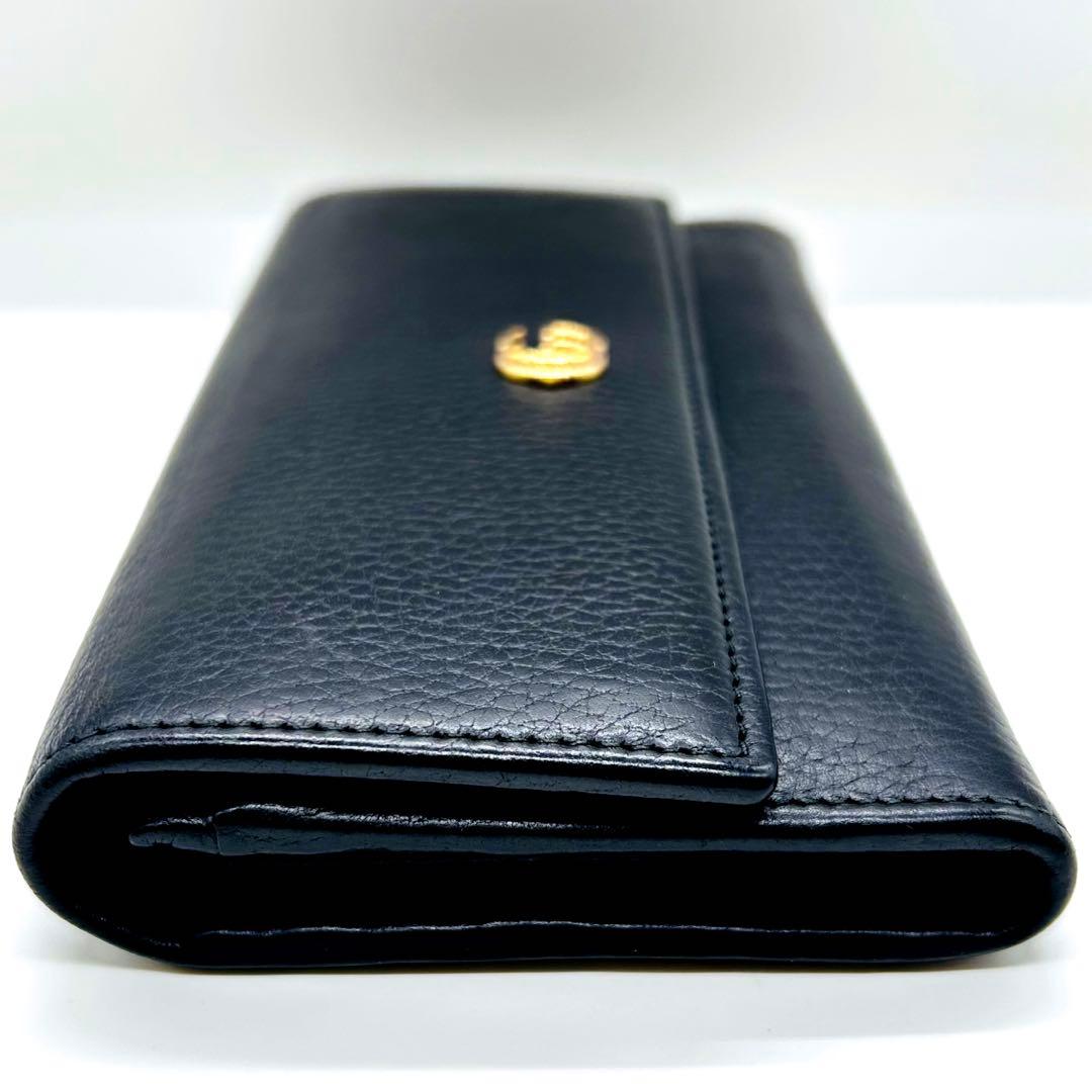 グッチ長財布GGマーモント　コンチネンタル　シボ革　レザー　ブラック黒