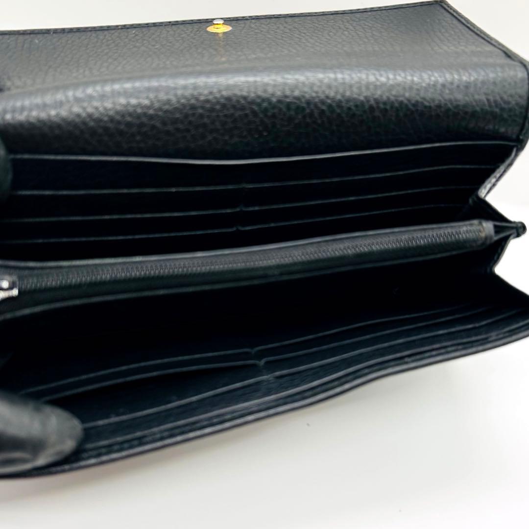 グッチ長財布GGマーモント　コンチネンタル　シボ革　レザー　ブラック黒