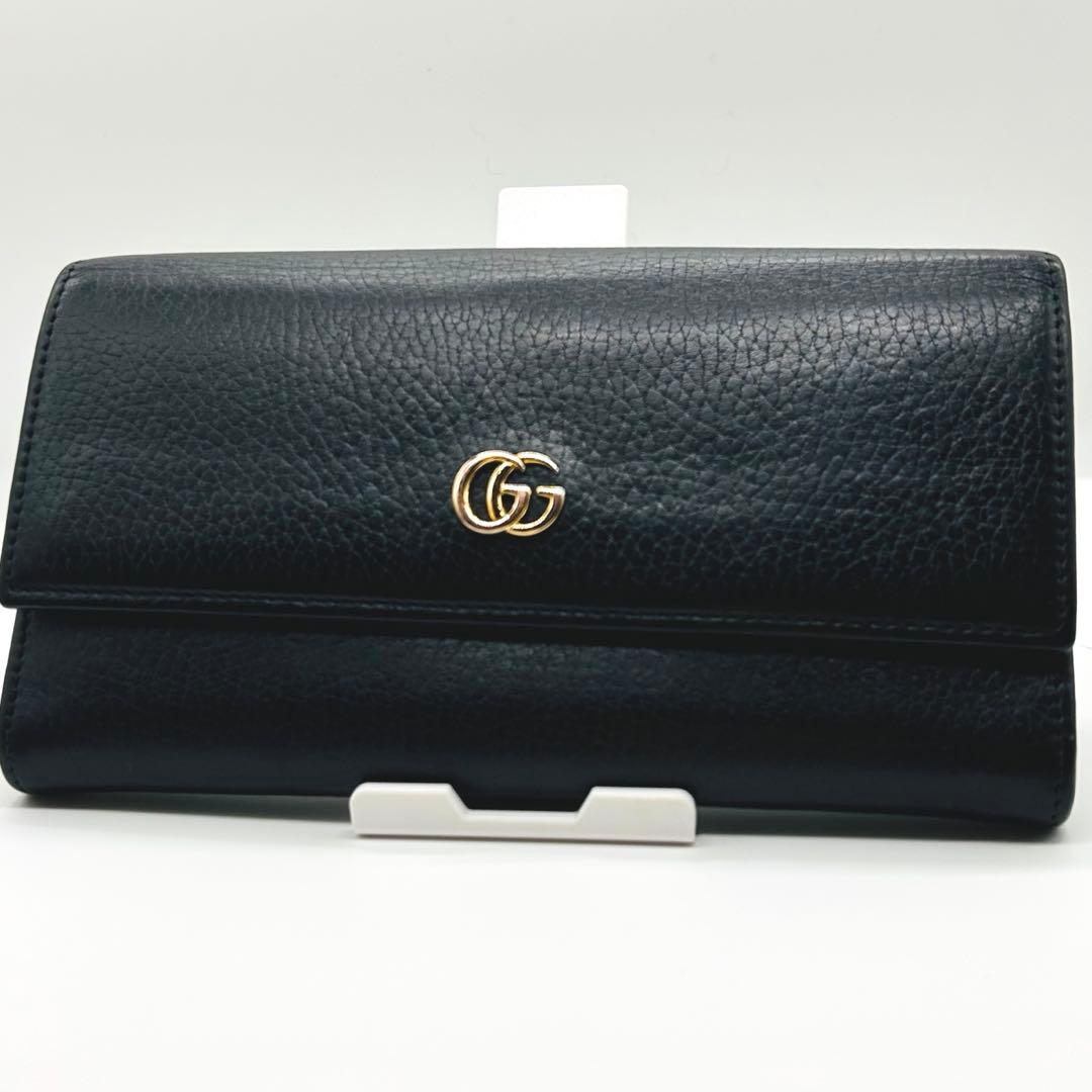 グッチ長財布GGマーモント　コンチネンタル　シボ革　レザー　ブラック黒