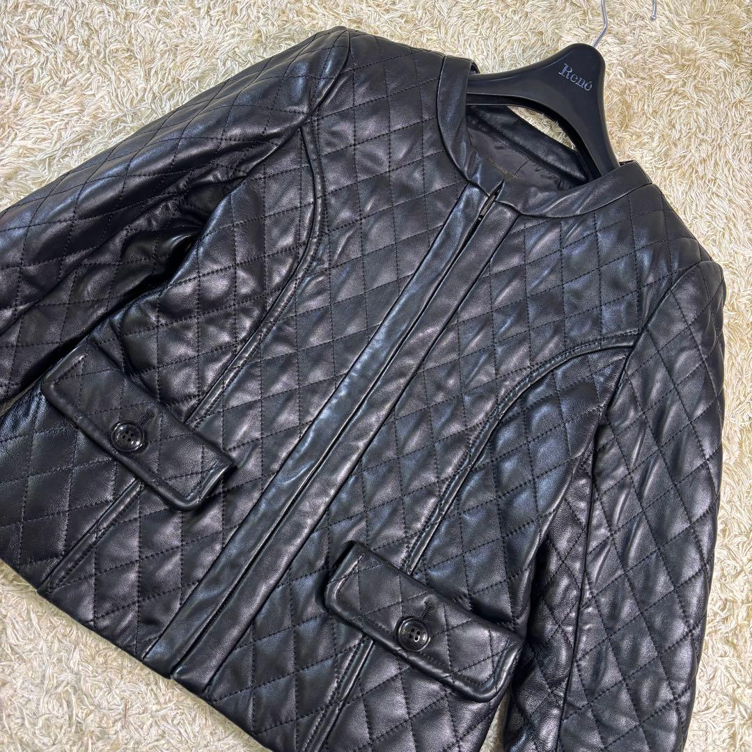 マッキントッシュ　ラムレザー　キルティング　ノーカラー　ジャケット　38