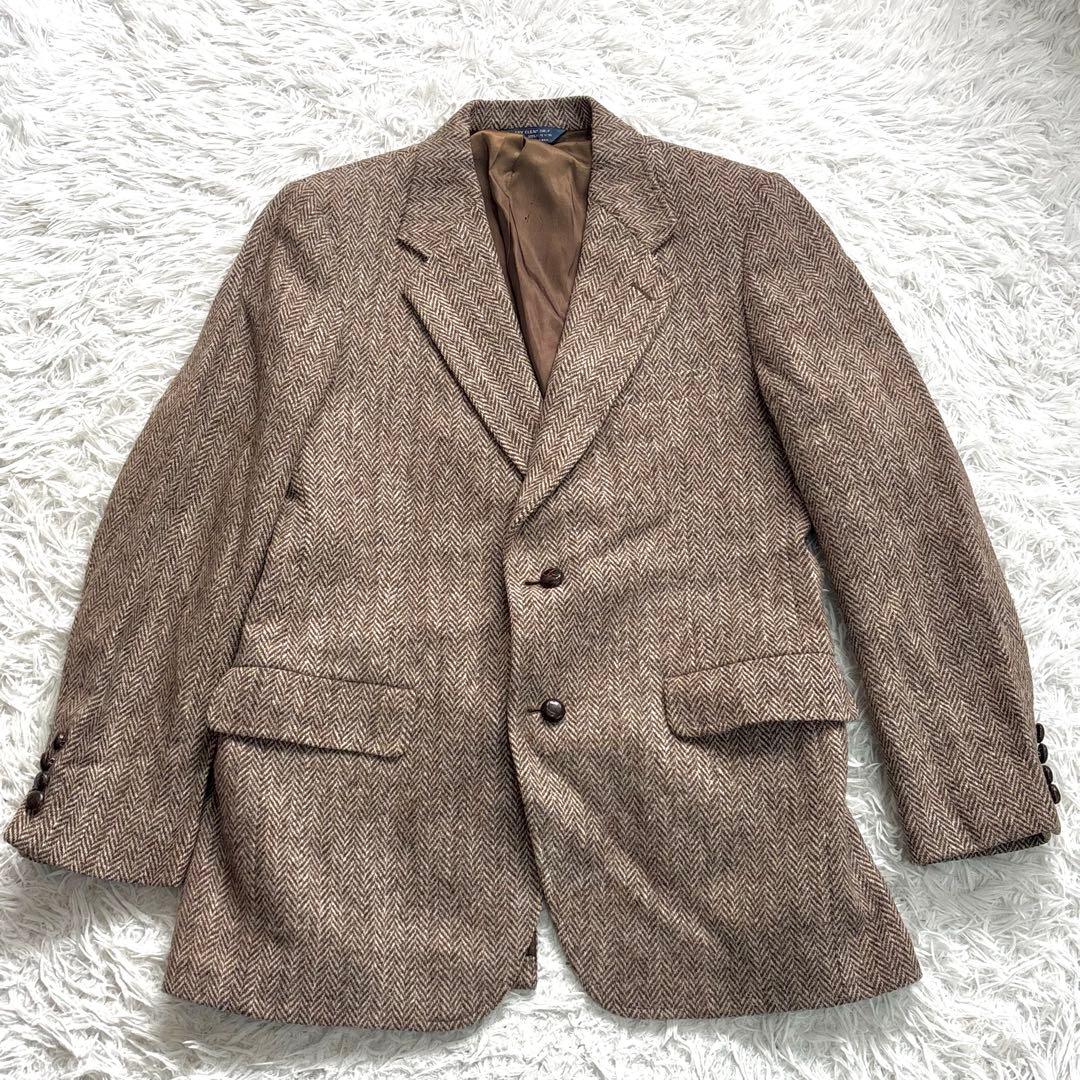 ✨美品✨ハリスツイード ヘリンボーン テーラードジャケット 胡桃ボタン ブラウン
