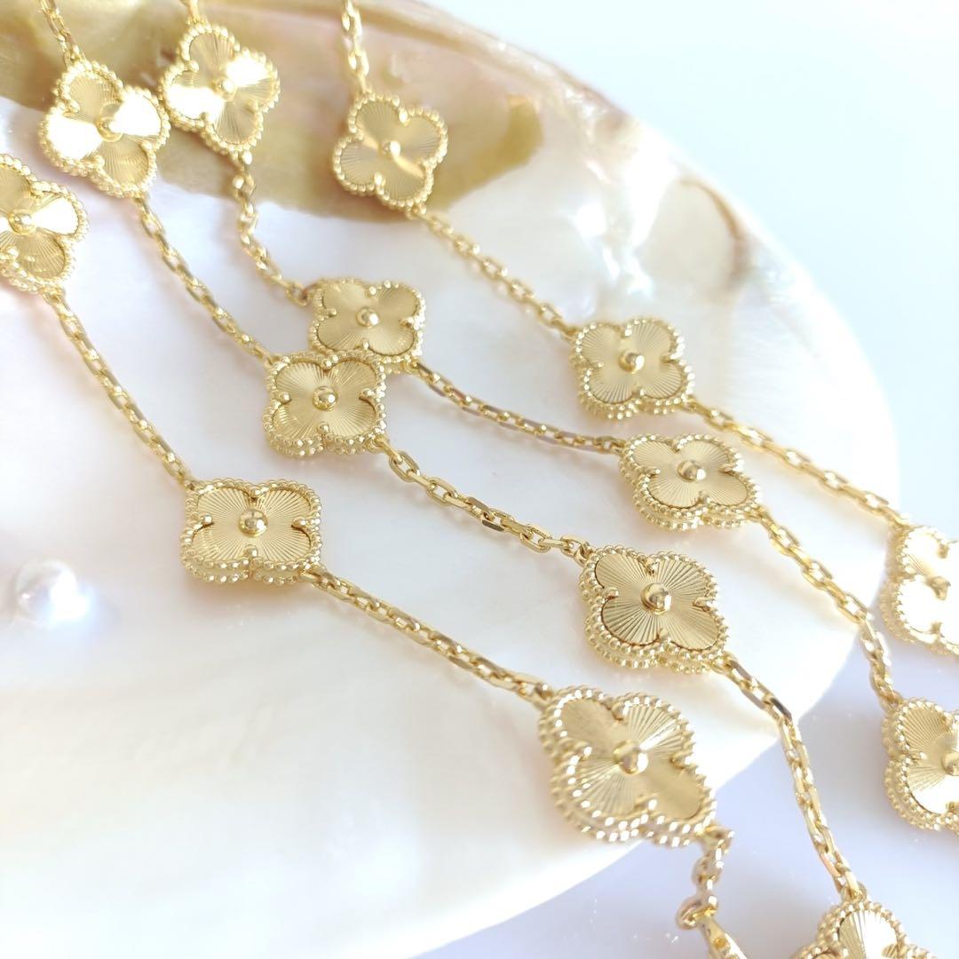 イエローゴールド 20pクローバーロングネックレス