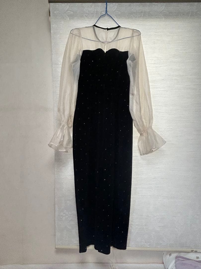 Chico オケージョンドレスドレス　配色シアーリボンベロアワンピース