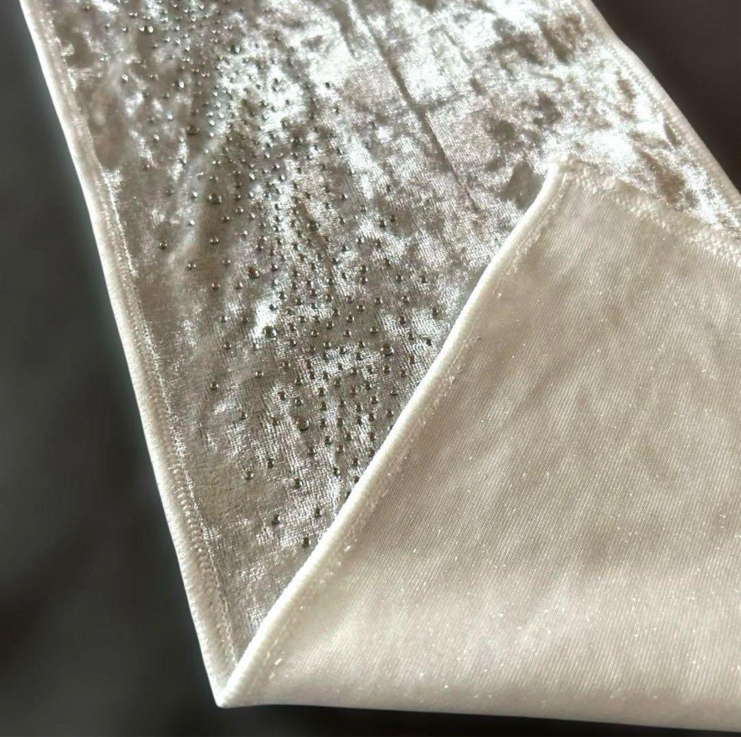 希少豪華★ベルベット半衿 ラインストーン／ホワイト