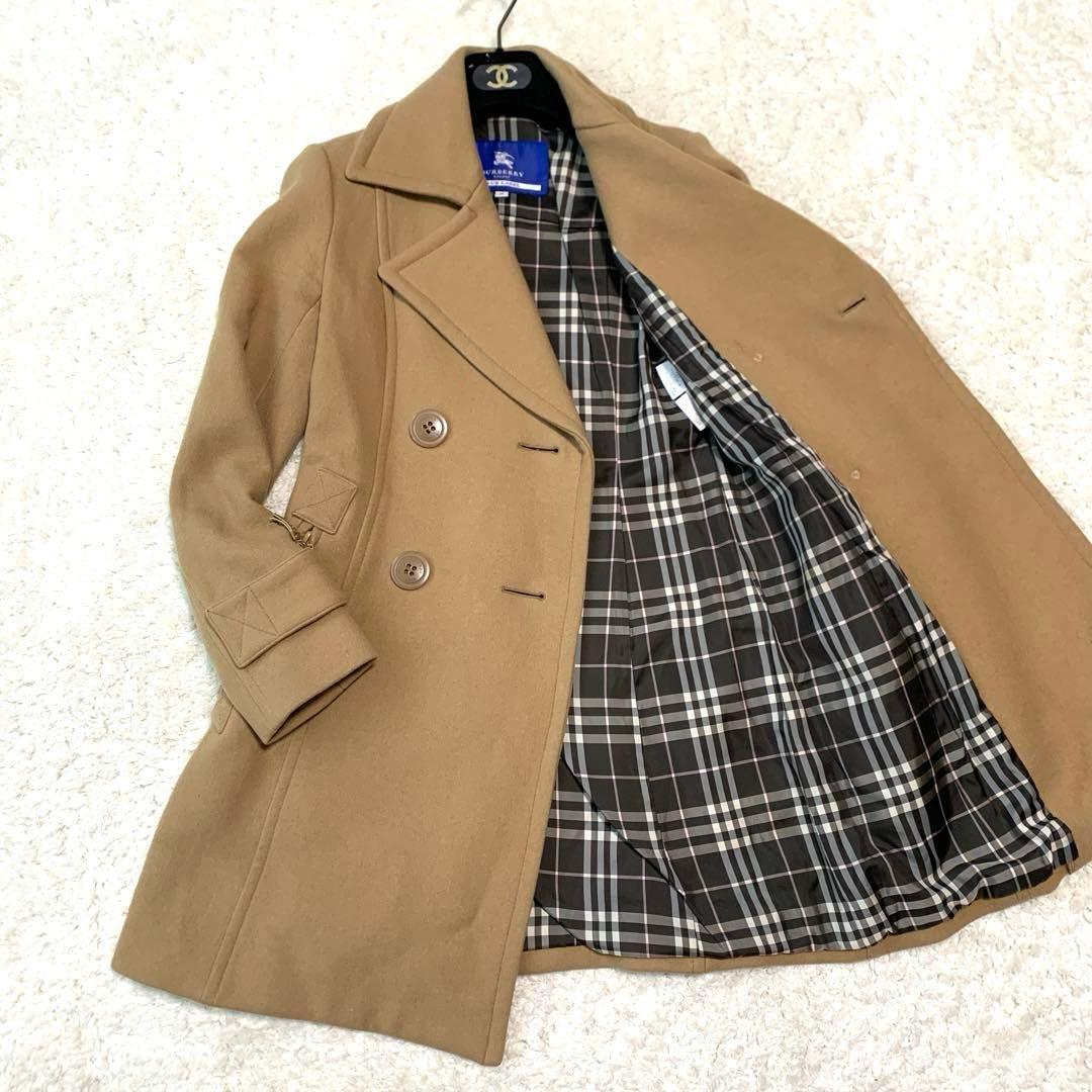 バーバリーブルーレーベル ノバチェック キャメル ダブルチェスターコート
