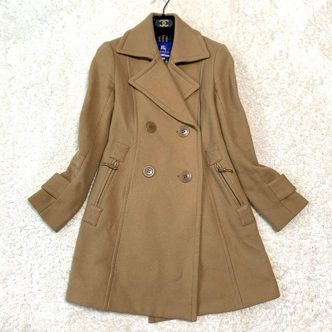 バーバリーブルーレーベル ノバチェック キャメル ダブルチェスターコート