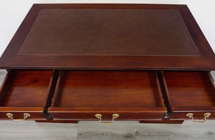 プレジデントデスク　セミソリッドレザー　アンティーク　高級　ダークブラウン　木製