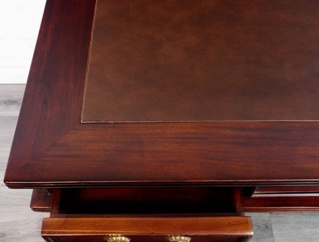 プレジデントデスク　セミソリッドレザー　アンティーク　高級　ダークブラウン　木製