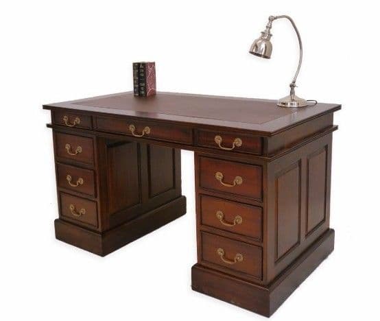 プレジデントデスク　セミソリッドレザー　アンティーク　高級　ダークブラウン　木製