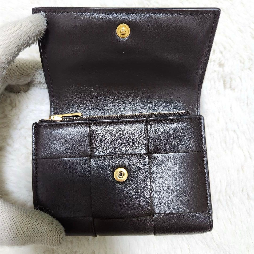✨未使用級　付属品完備✨ボッテガ　三つ折り　カセット　ダークブラウン　RFID