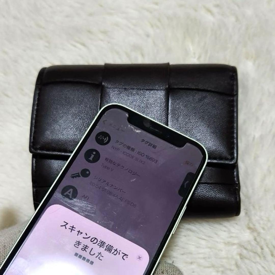 ✨未使用級　付属品完備✨ボッテガ　三つ折り　カセット　ダークブラウン　RFID