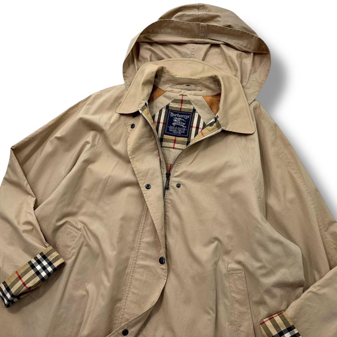 美品】バーバリー　モッズコート　トレンチ　ノバチェック　ロゴ　オーバー　英国製