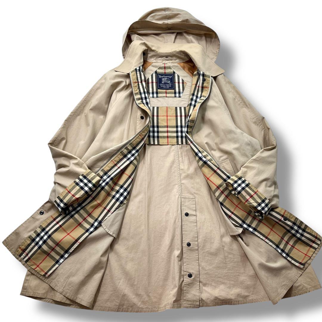 美品】バーバリー　モッズコート　トレンチ　ノバチェック　ロゴ　オーバー　英国製