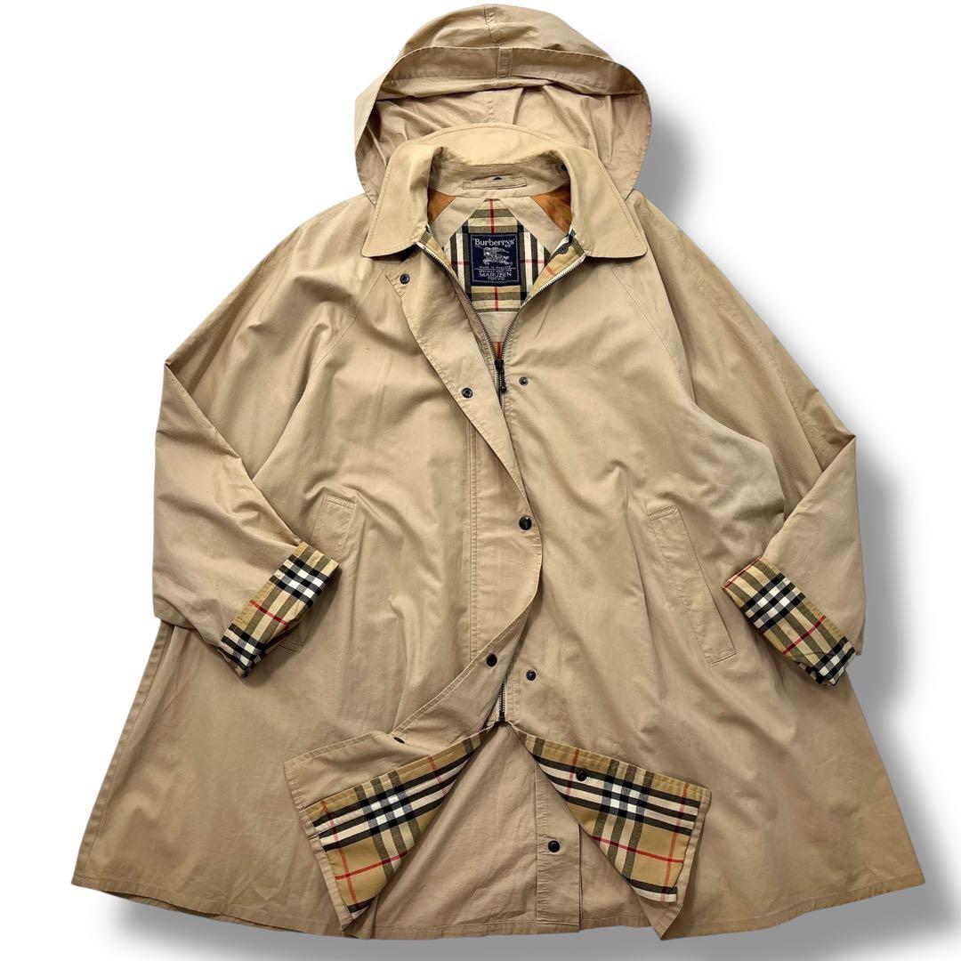 美品】バーバリー　モッズコート　トレンチ　ノバチェック　ロゴ　オーバー　英国製