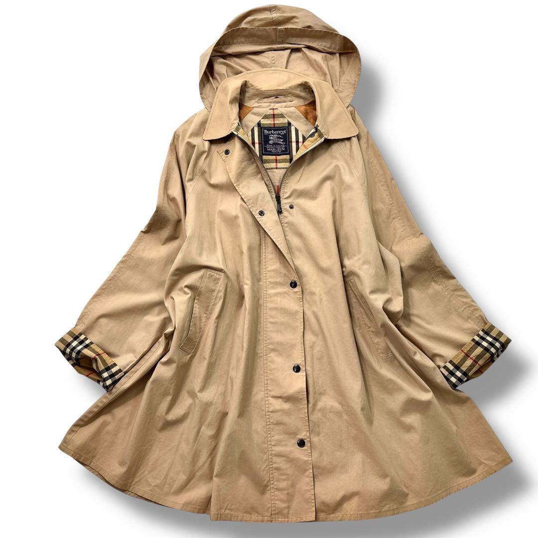 美品】バーバリー　モッズコート　トレンチ　ノバチェック　ロゴ　オーバー　英国製