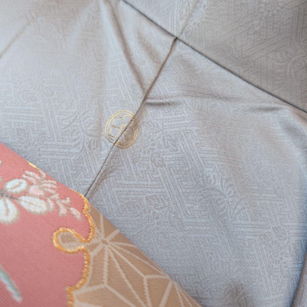 訪問着　フルセット　付け下げ　着物　正絹　シルバーグレー　金　花　O5