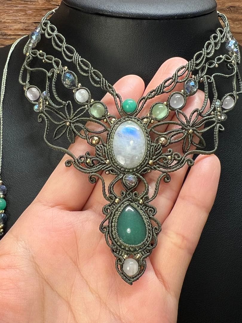 【handmade】マクラメ× ムーンストーンネックレス & アベンチュリン