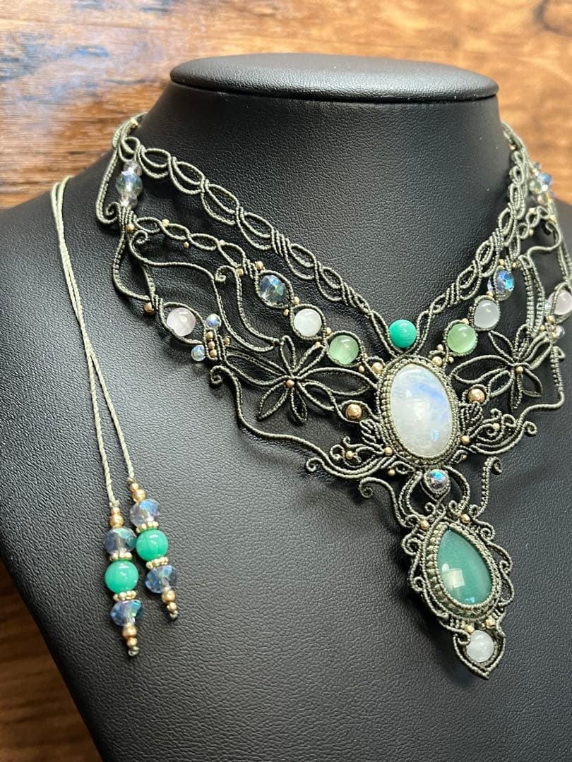 【handmade】マクラメ× ムーンストーンネックレス & アベンチュリン