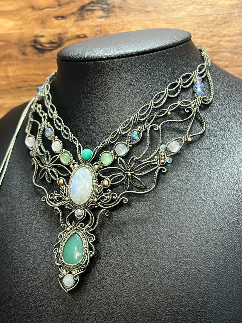 【handmade】マクラメ× ムーンストーンネックレス & アベンチュリン