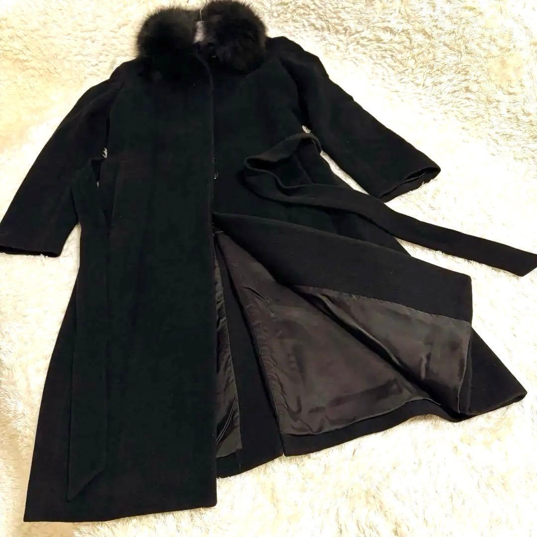 極美品 イネド ロングコート フォックスファー ウール アンゴラ M