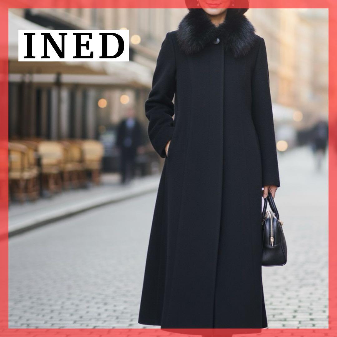 極美品 イネド ロングコート フォックスファー ウール アンゴラ M