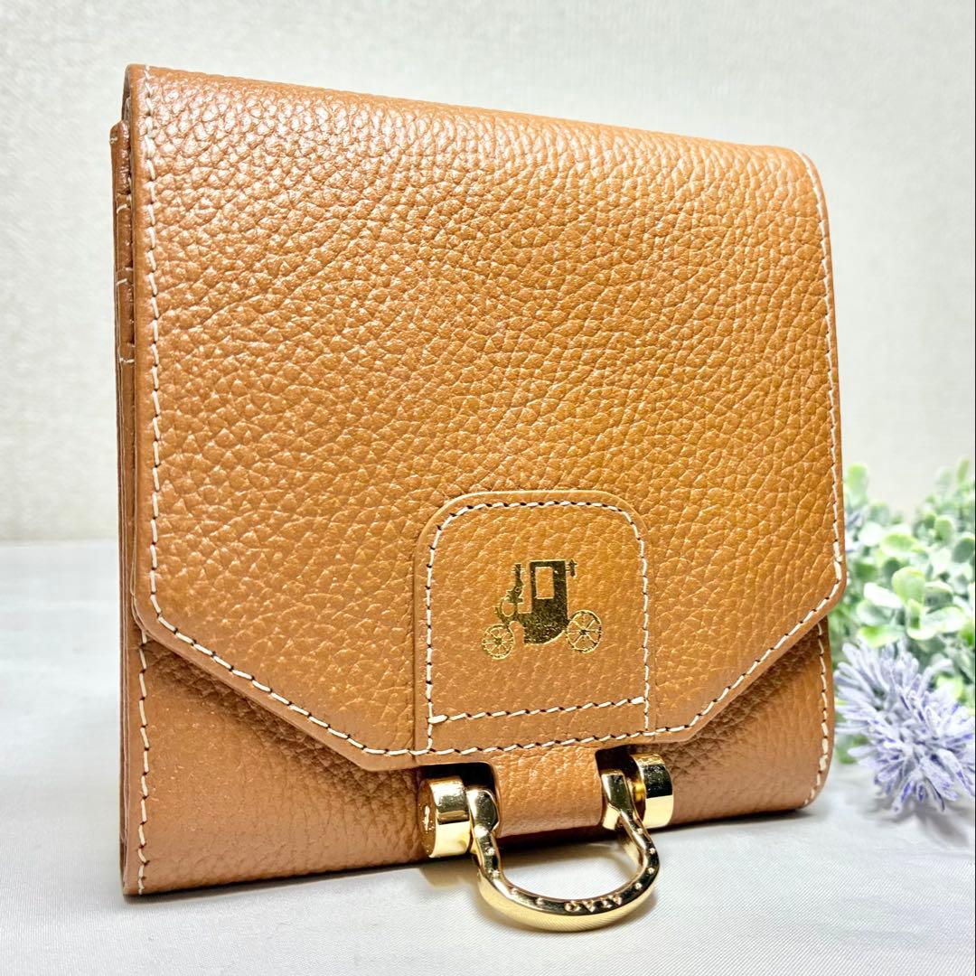 【極美品】 アタオ　rotolo ロトロ 二つ折り財布 シボ革 馬車 キャメル