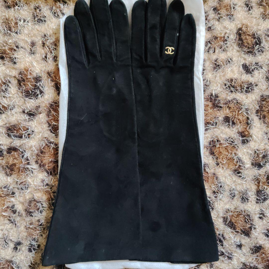中古シャネルブラック ヤギ革 手袋 CHANEL