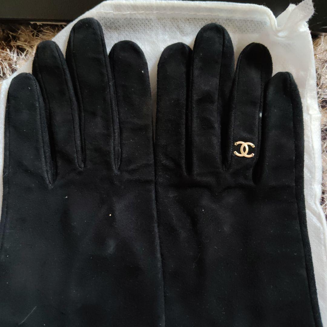 中古シャネルブラック ヤギ革 手袋 CHANEL